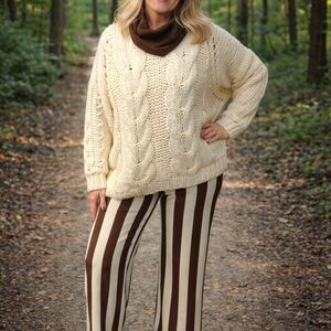 Glam Brown and Cream Striped Wide Leg Pants Size Large NWT